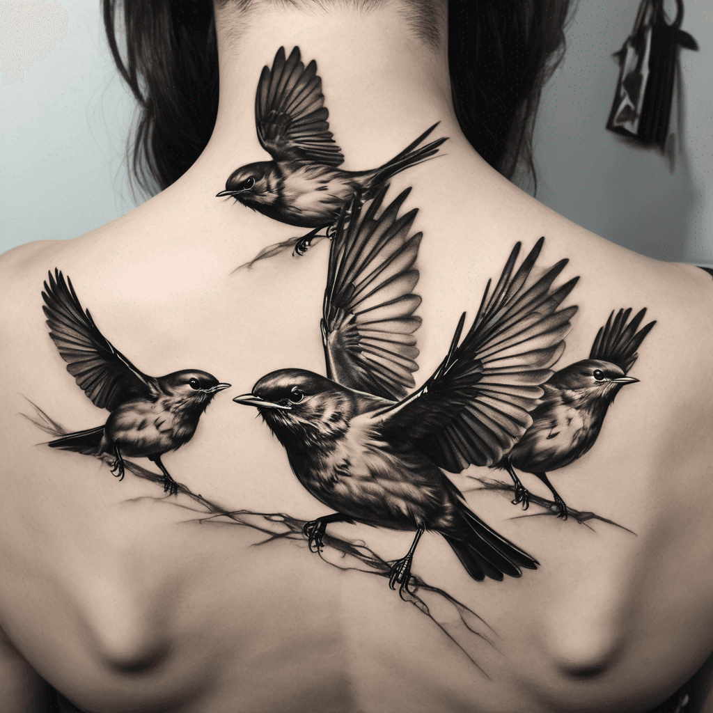 Three robins flying 