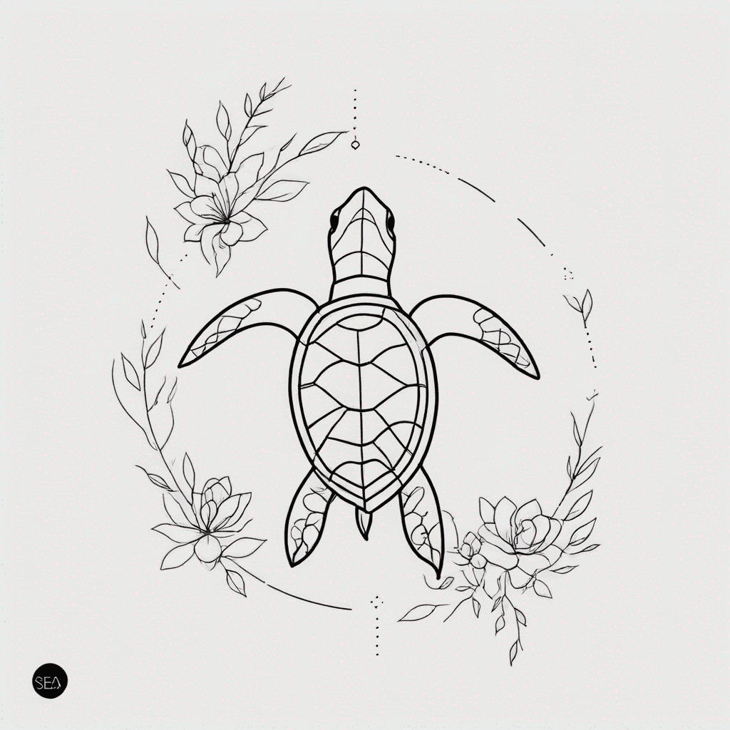 Sea Turtle with flowers