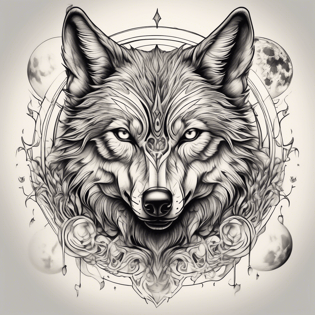 wolf with full moon