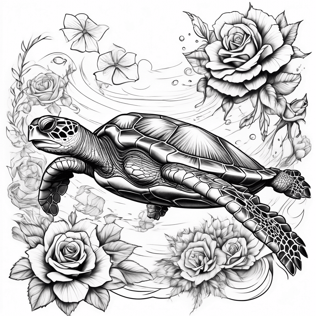 Sea Turtle with flowers