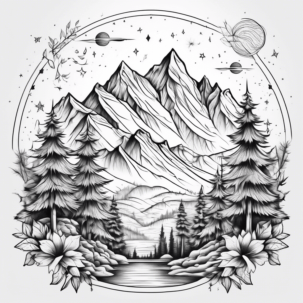 mountains forest stars 