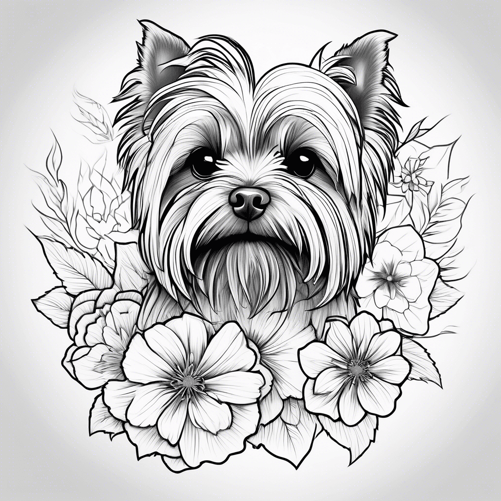 Yorkie with name and flower