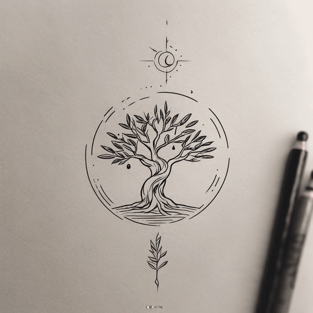 Olive tree folklore tattoo