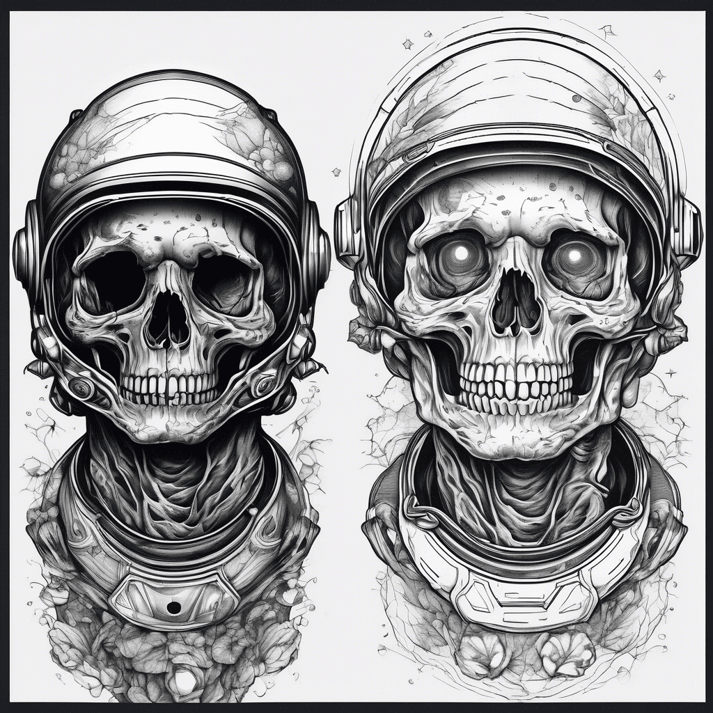 astronaut, skull, space, nebula