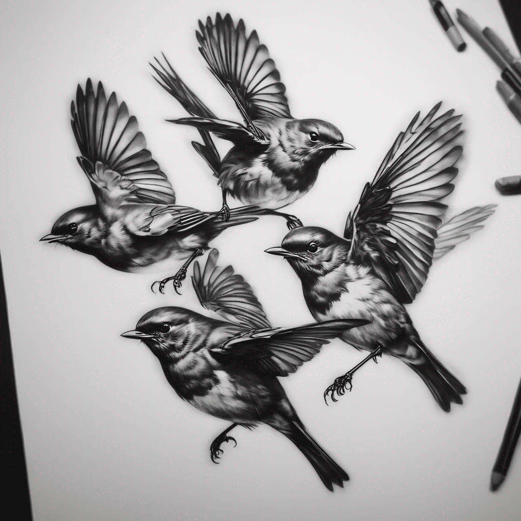 Three robins flying 