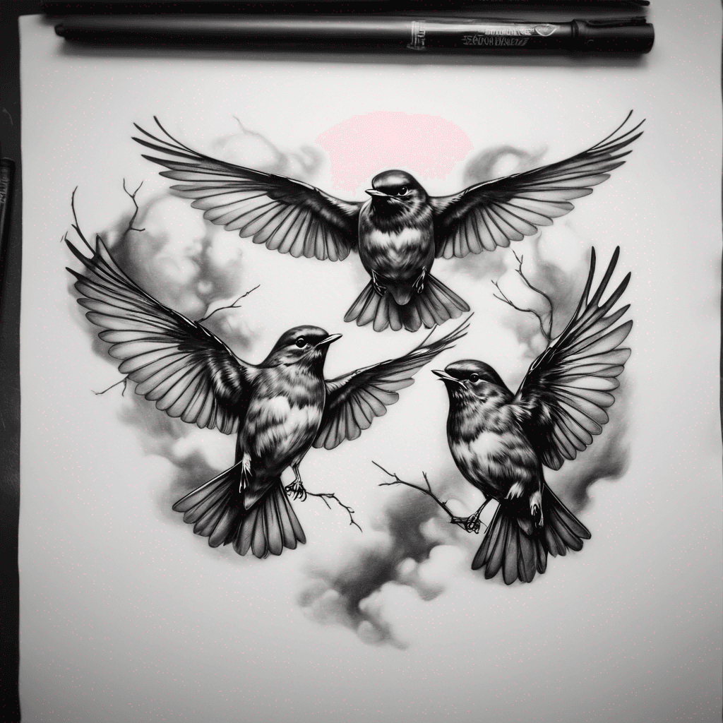 Three robins flying 