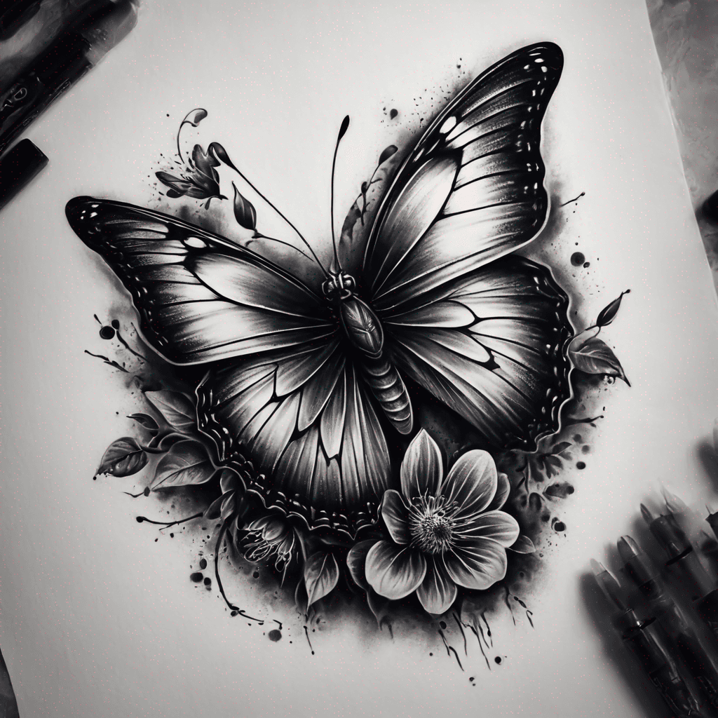 Butterfly, flowers, minimalist