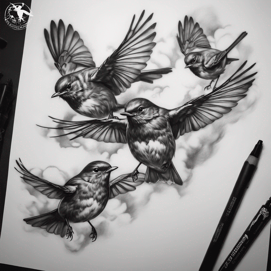 Three robins flying 
