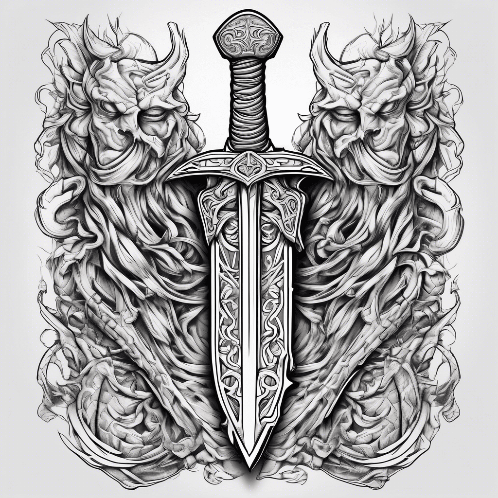 Sword, viking back tattoo