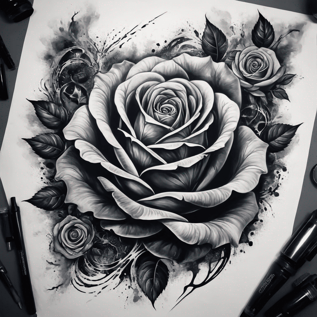 rose, white background