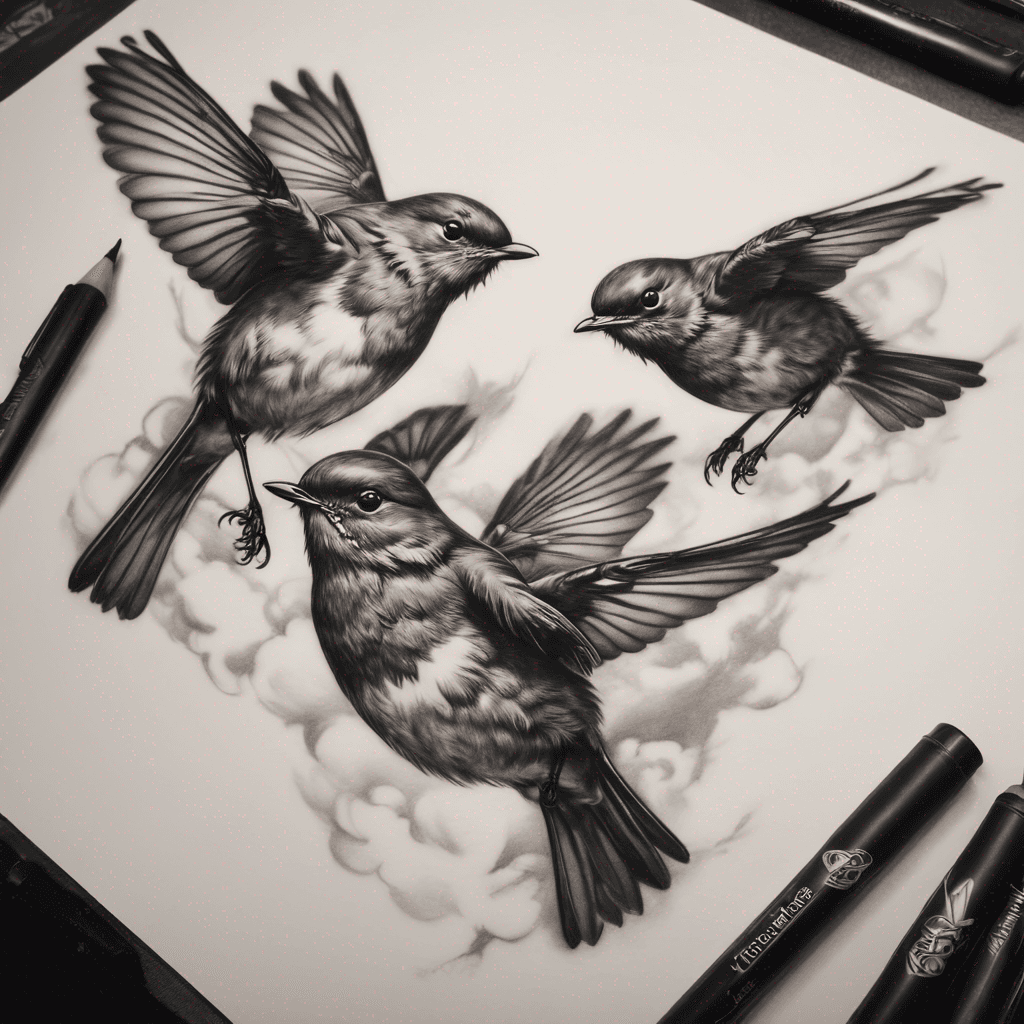 Three robins flying 
