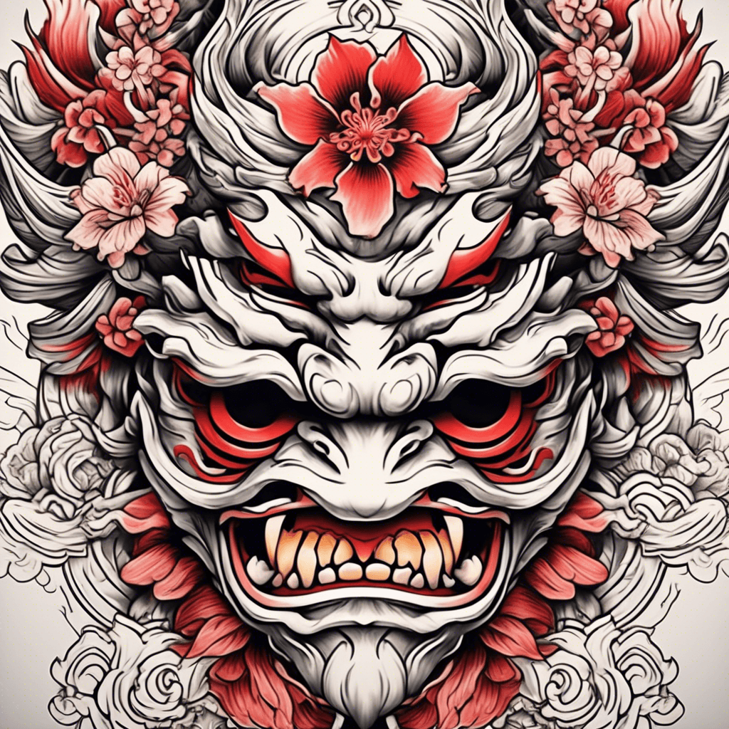oni mask with flowers