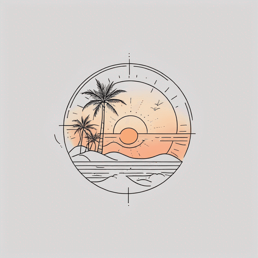 Sunset, beach, palms, cocktails