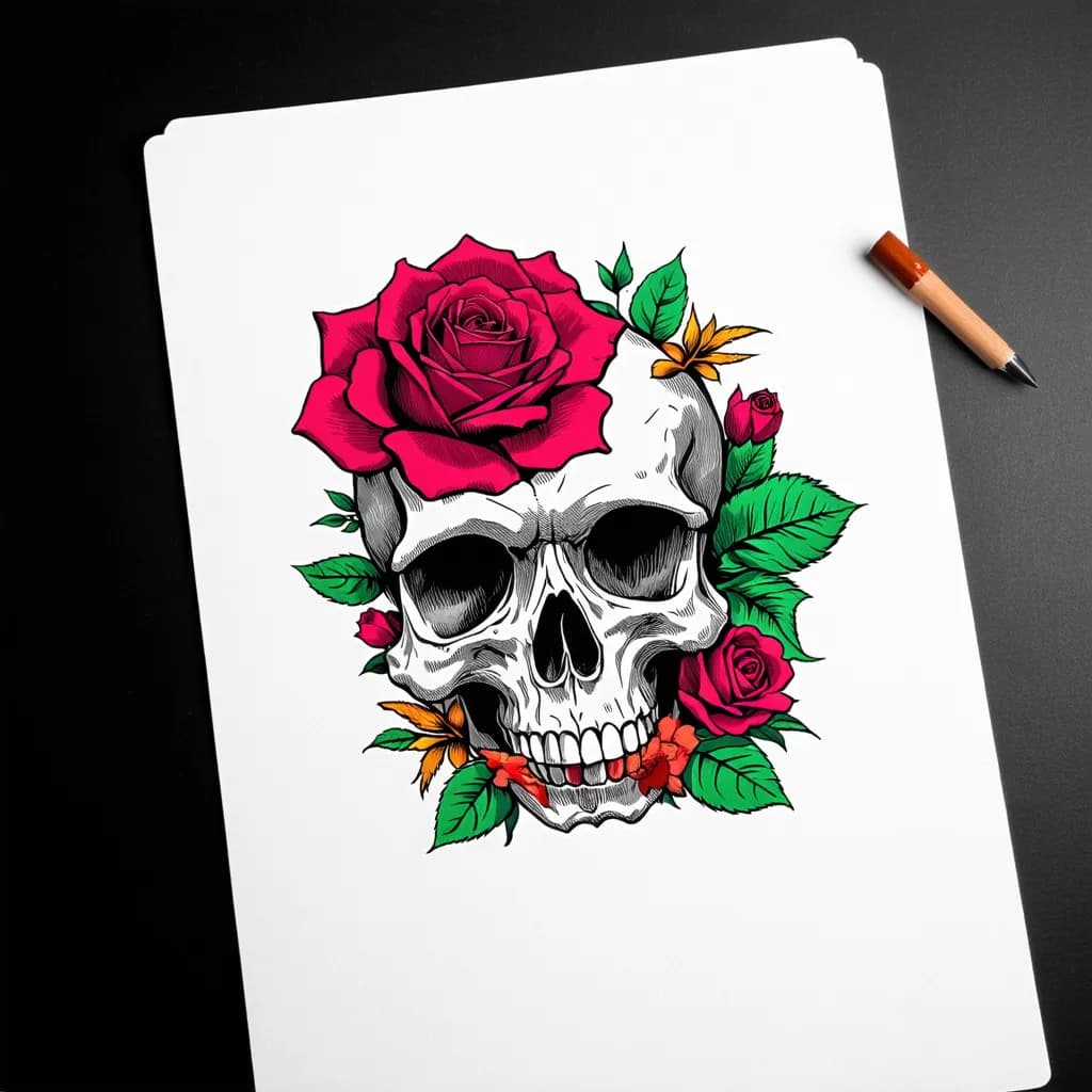  rose, skull