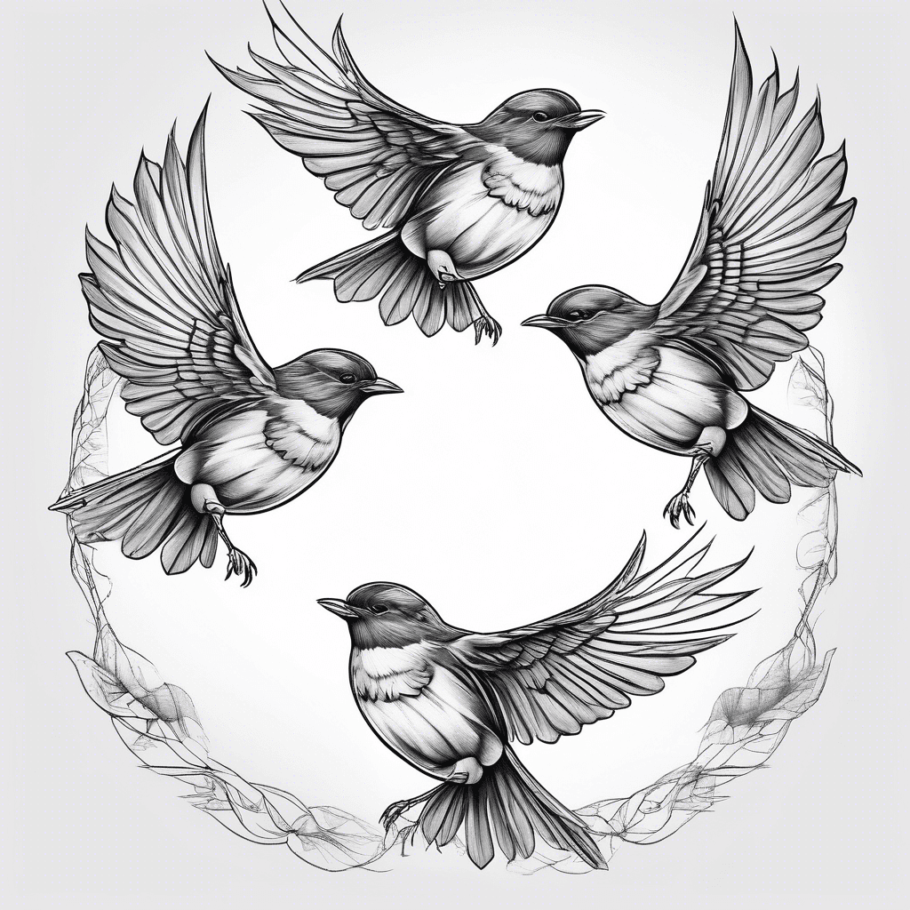 Three robins flying in line