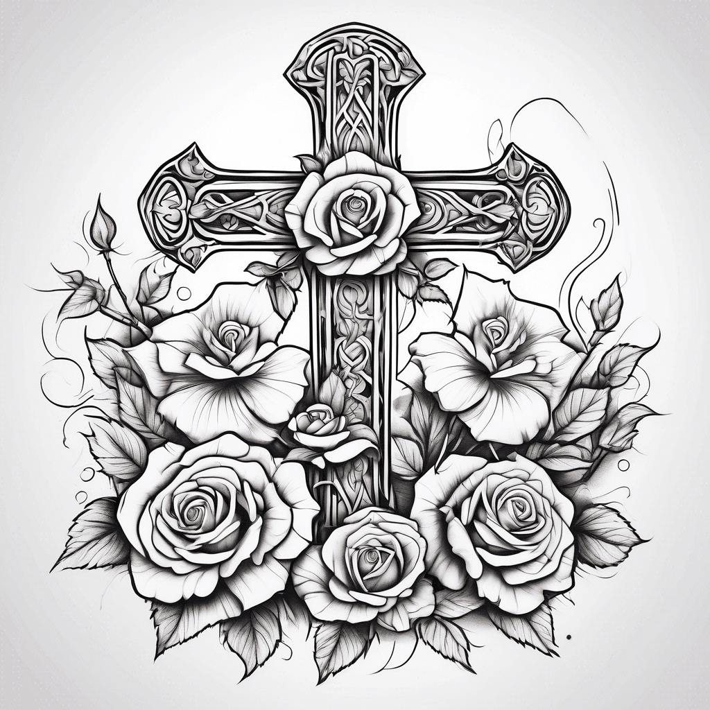 cross with roses around it