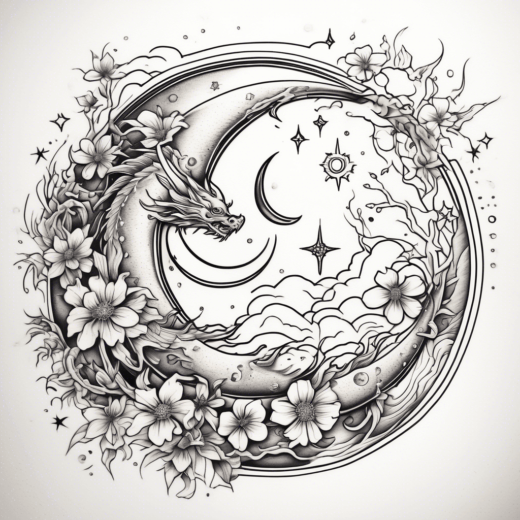 Moon, stars and sun