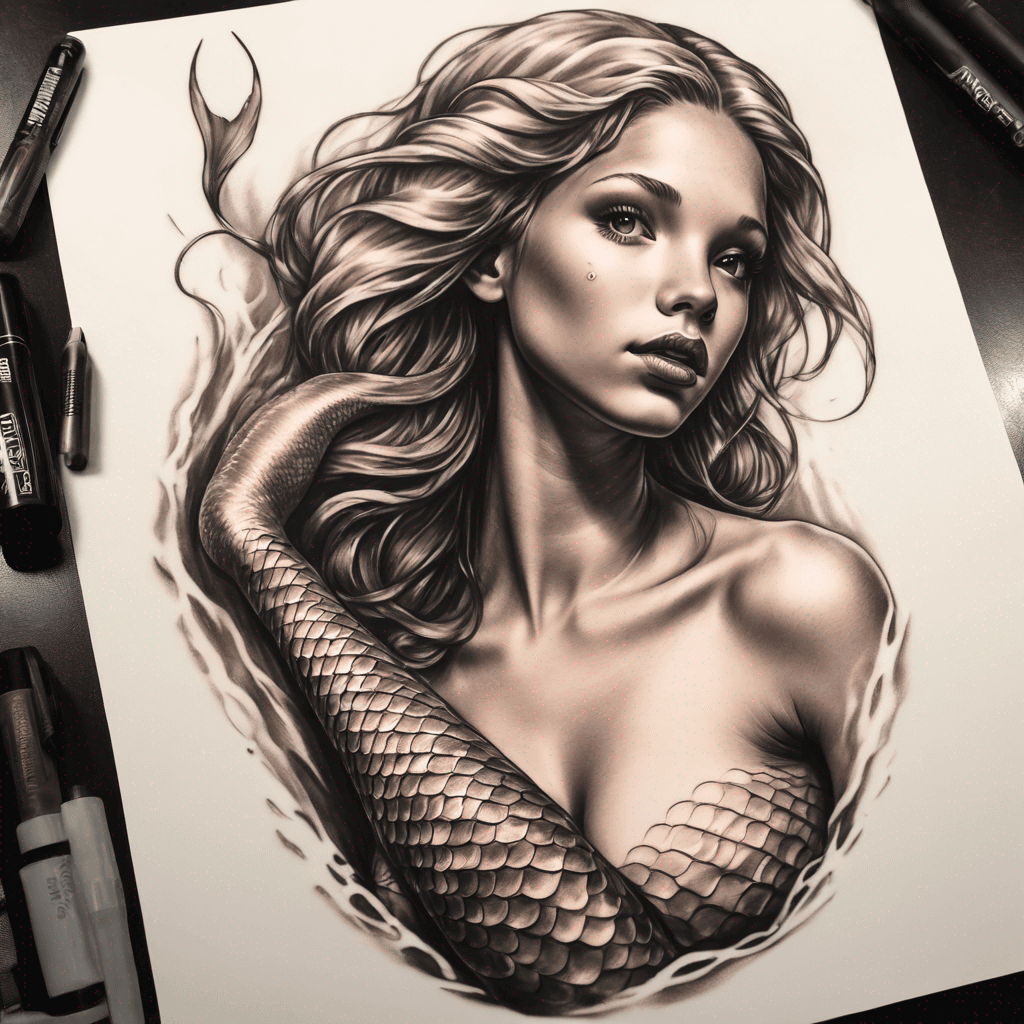 A naked mermaid pose