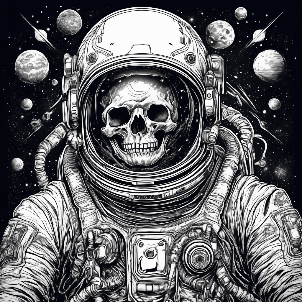 astronaut, skull, space, nebula