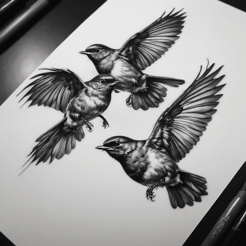 Three robins flying 