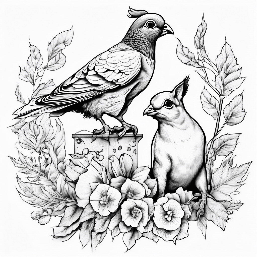 Pigeon and squirrel friends