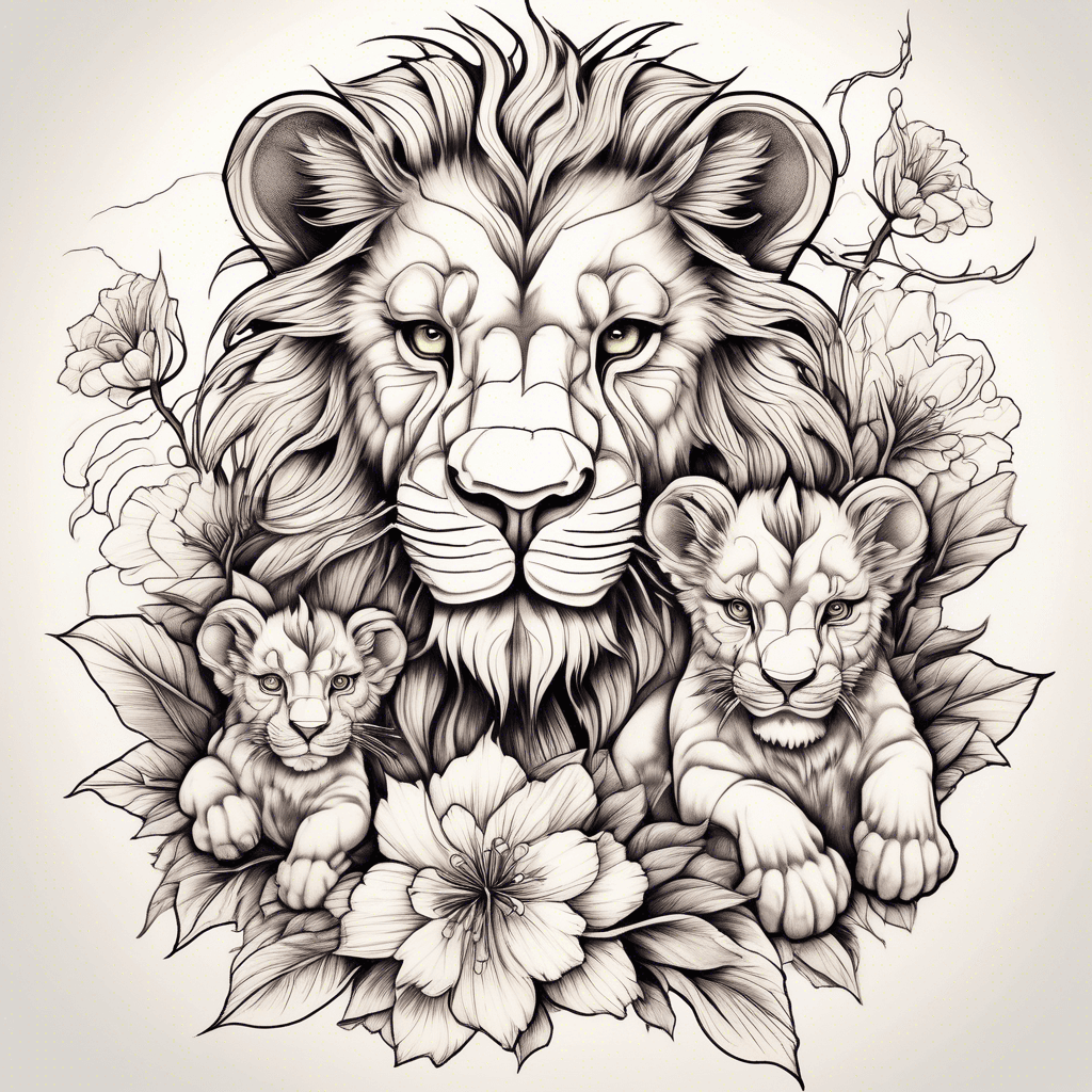 Male lion with 2 cubs