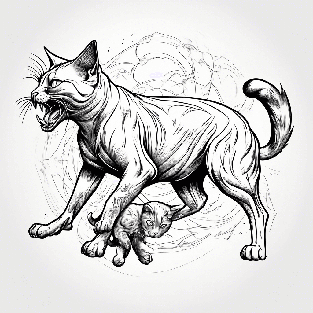 A cat fighting with a dog