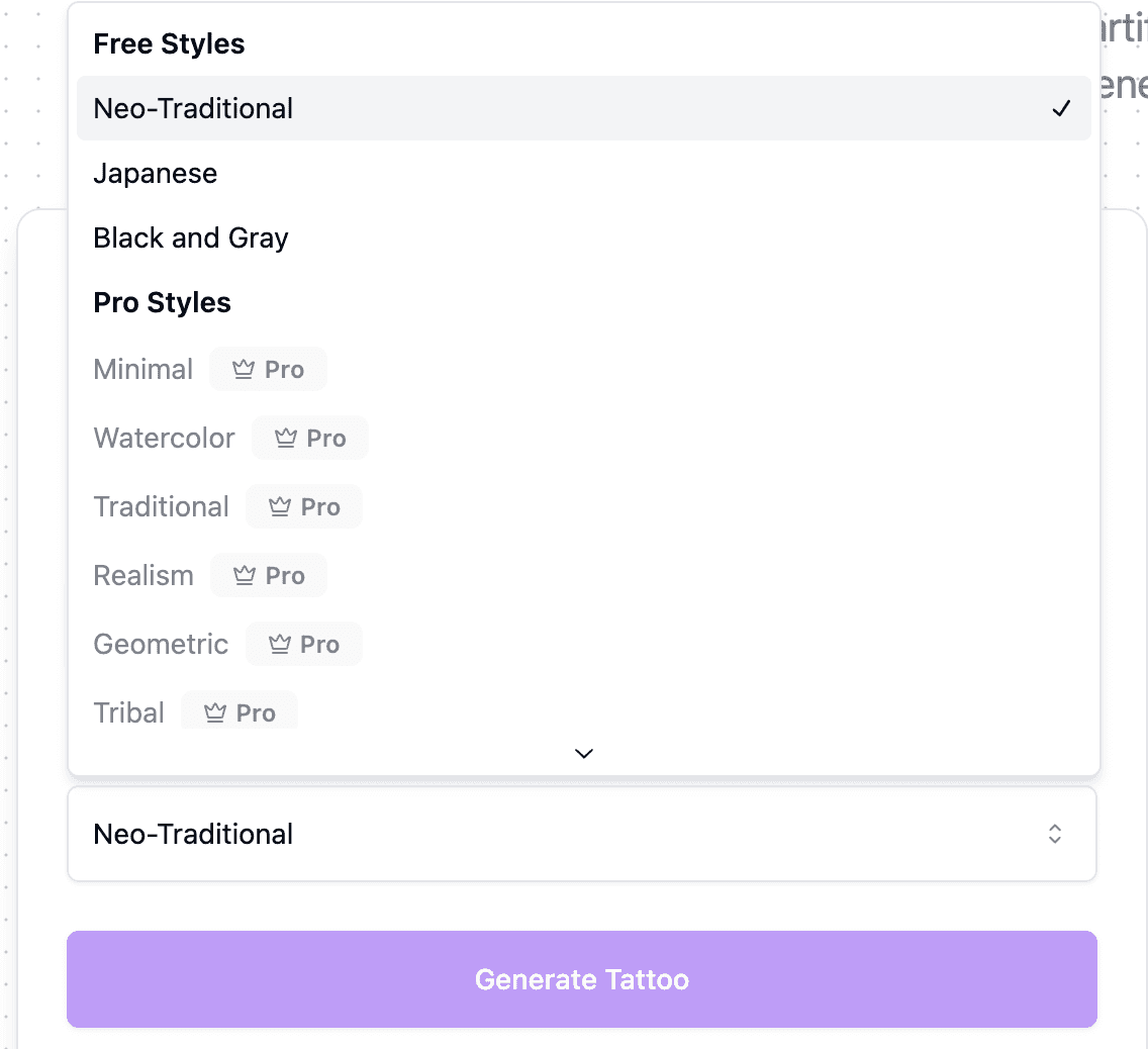 Various tattoo styles generated by AI