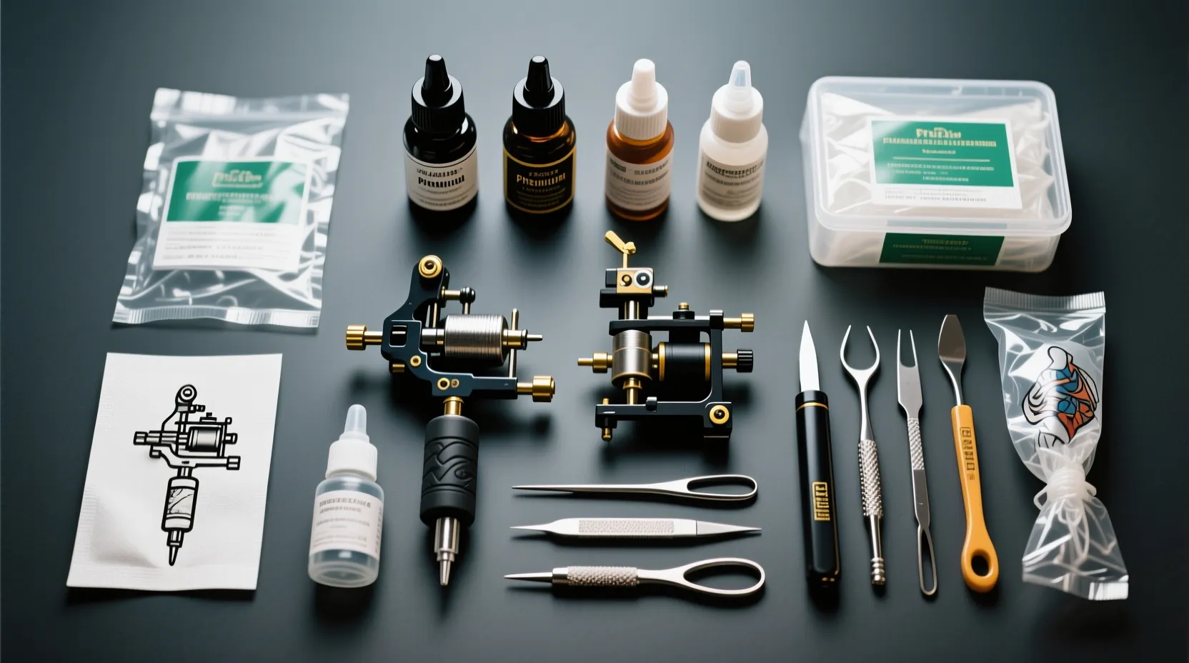 Professional tattoo equipment and supplies showing quality tools and materials