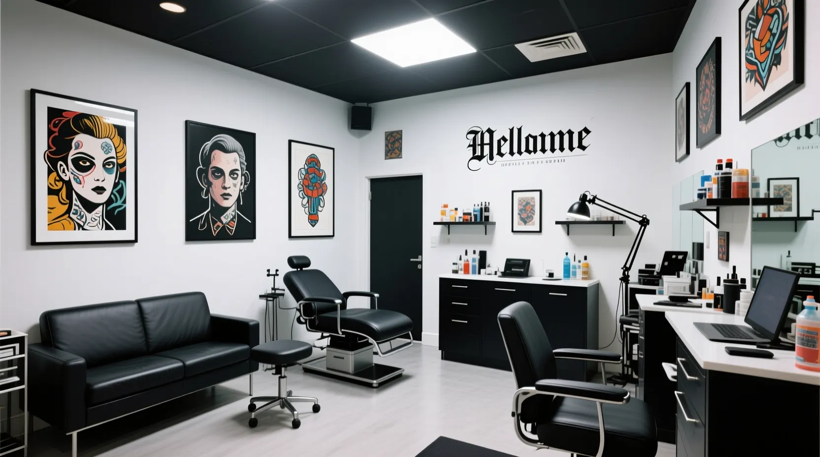 Clean professional tattoo studio interior showing quality environment