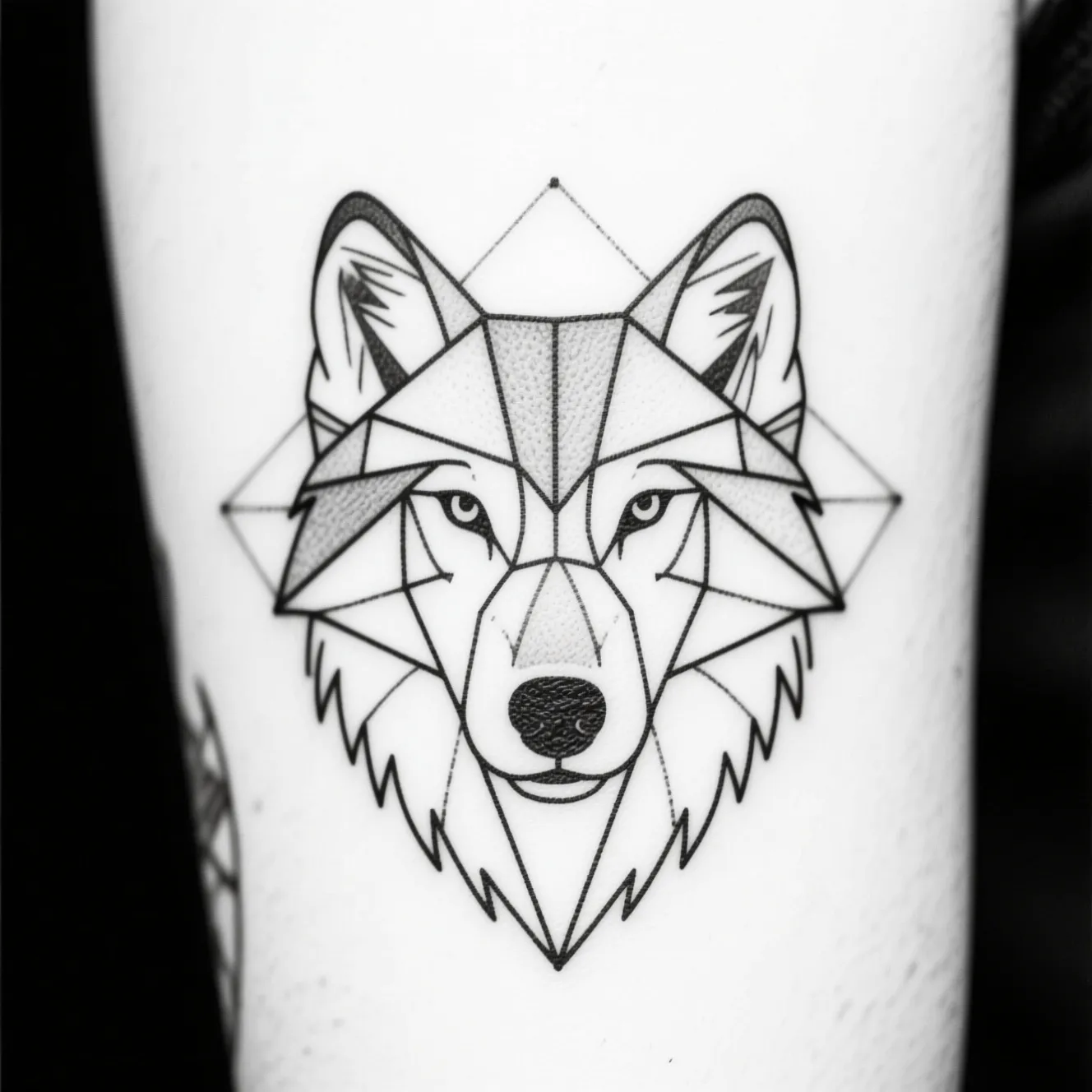 Minimalist fine line geometric wolf tattoo