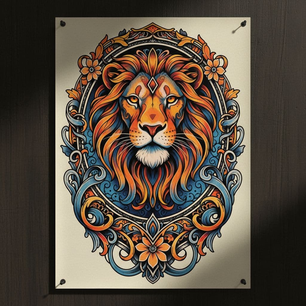 Neo-traditional tattoo with vibrant colors