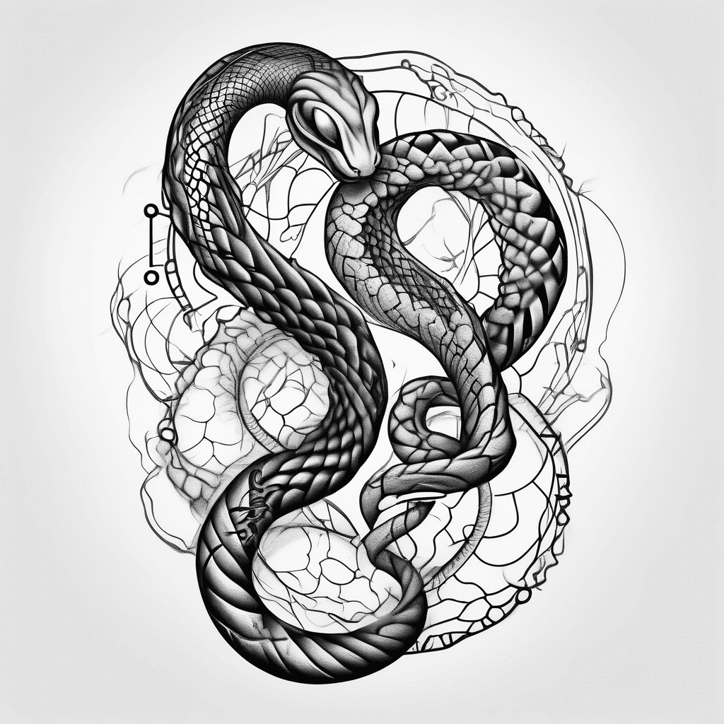 Snakes forming a dna helix. Blackwork gothic