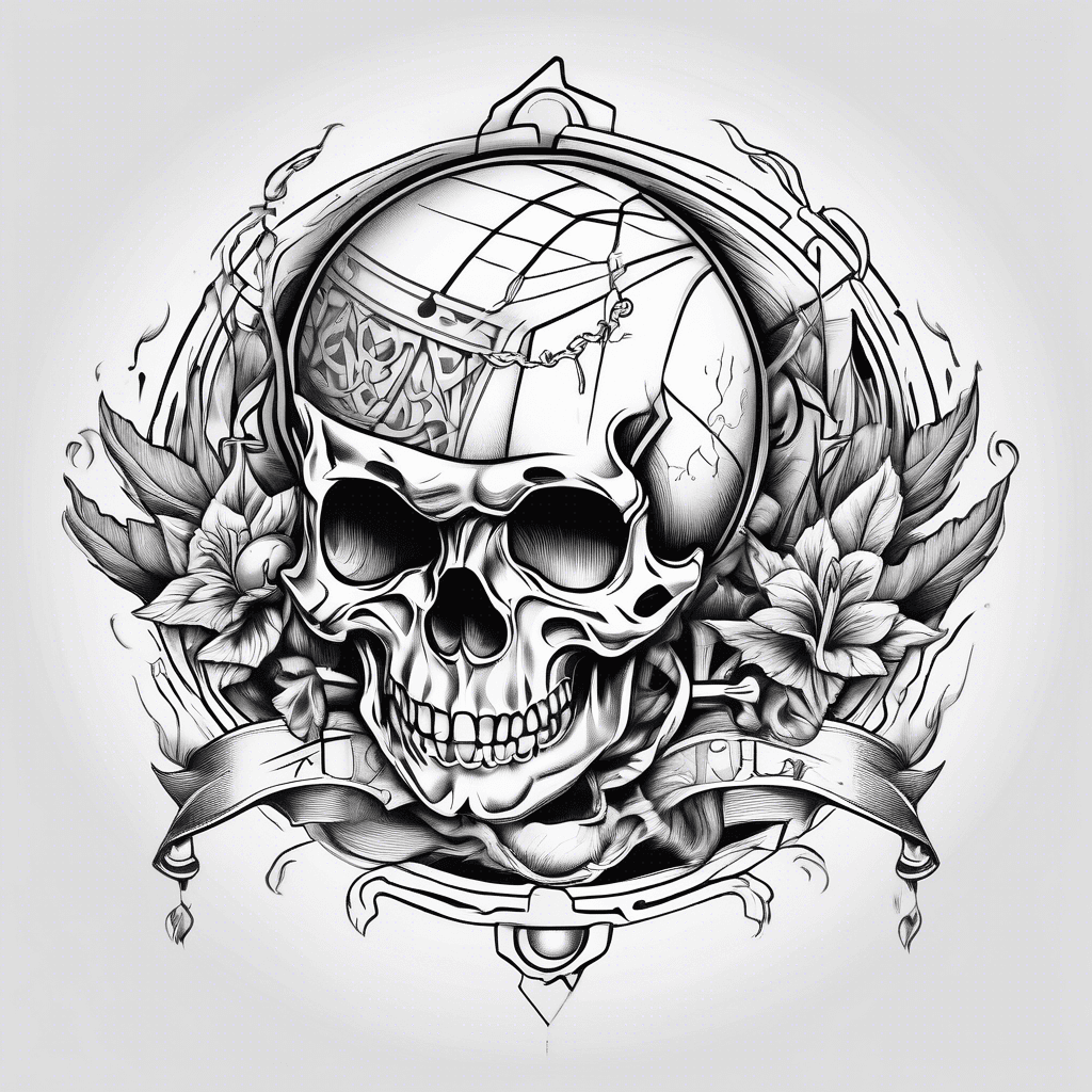tattoo hand with banner and jacks and ball