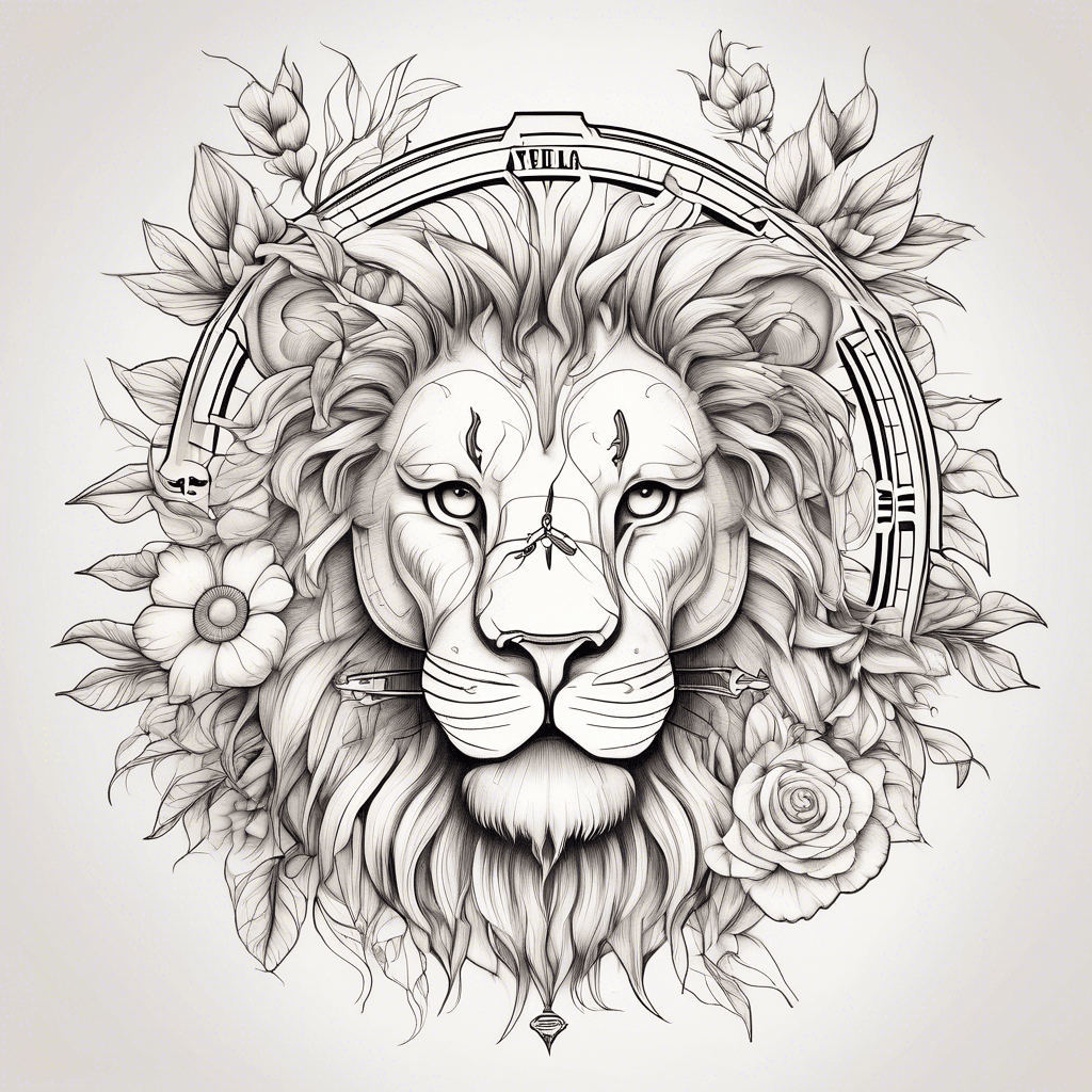 lion with a clock and flowers with the name aurelia underneath