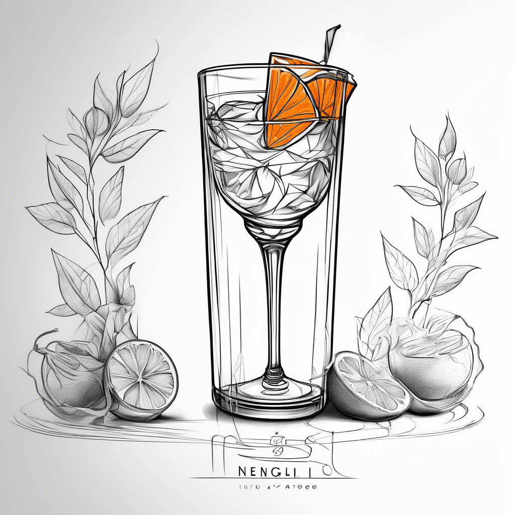 Get a negronis tattoo with the number 24 written on the glass In black and white style, a simple clean tattoo with the number 24 engraved on the glass and an orange peel.