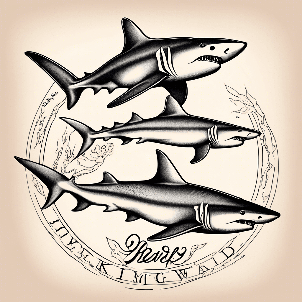 3 black ink sharks with the words keep moving forward