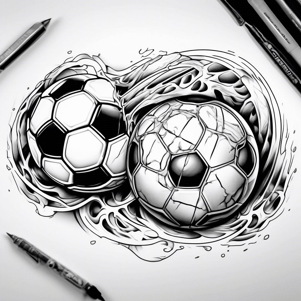 ball ripping in half with one side a soccer ball with #33 and the other side a baseball with #31