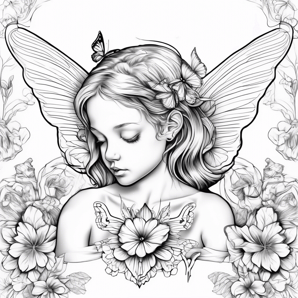 A small angel and a butterfly