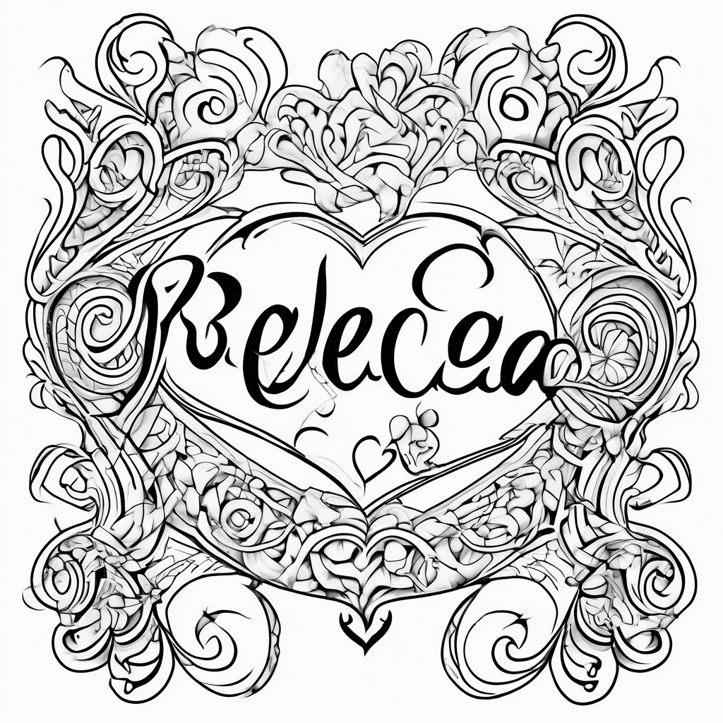 Handwriting name Rebecca & Pirfriano with hearts designs