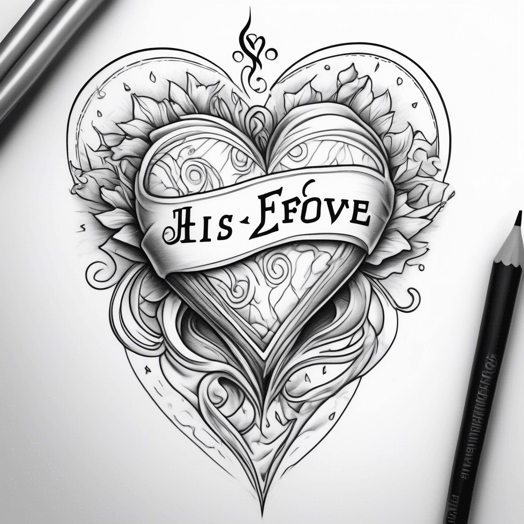 In italics His forever above a love heart and under the heart 06.08.21 small enough to be on the arm