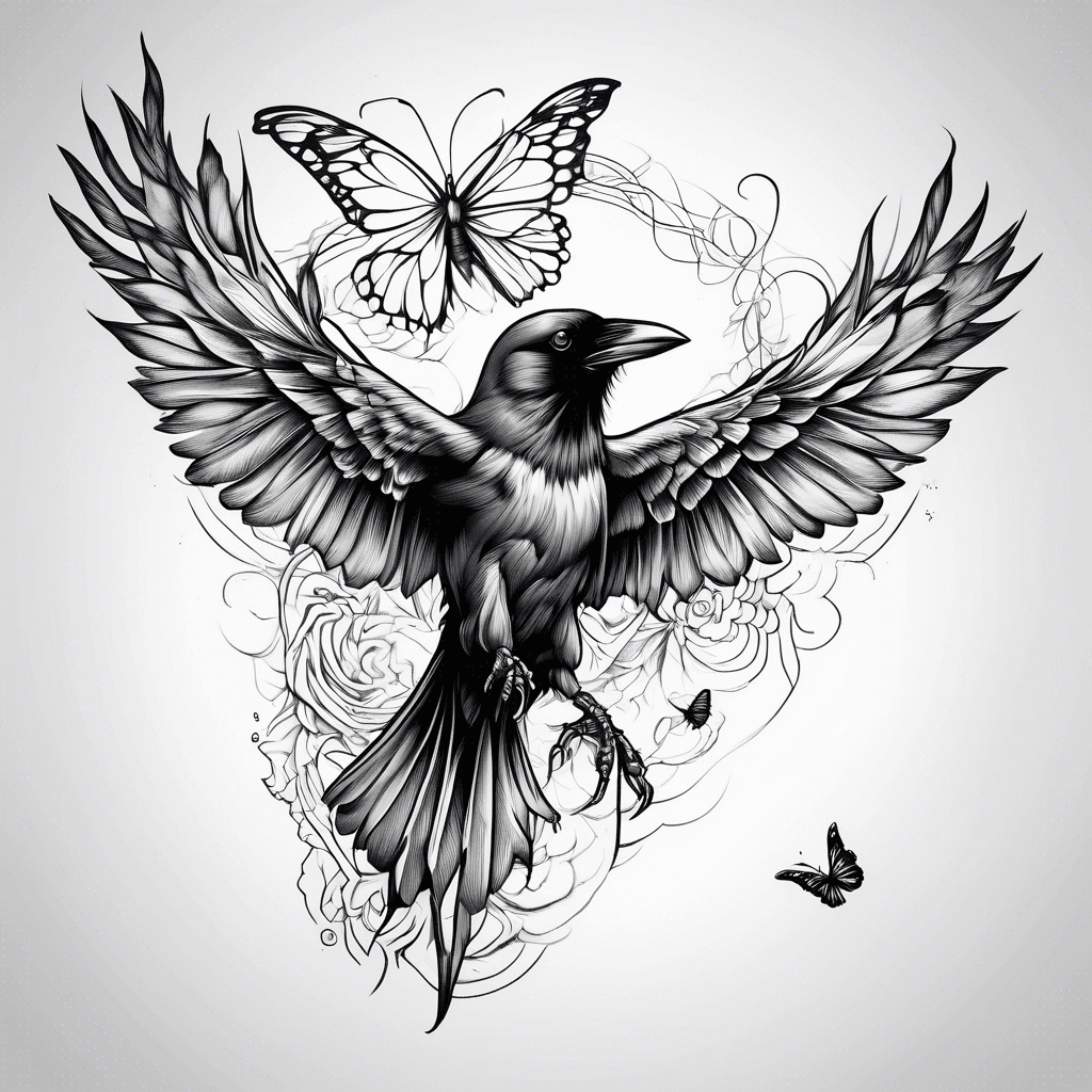 Crow with butterfly