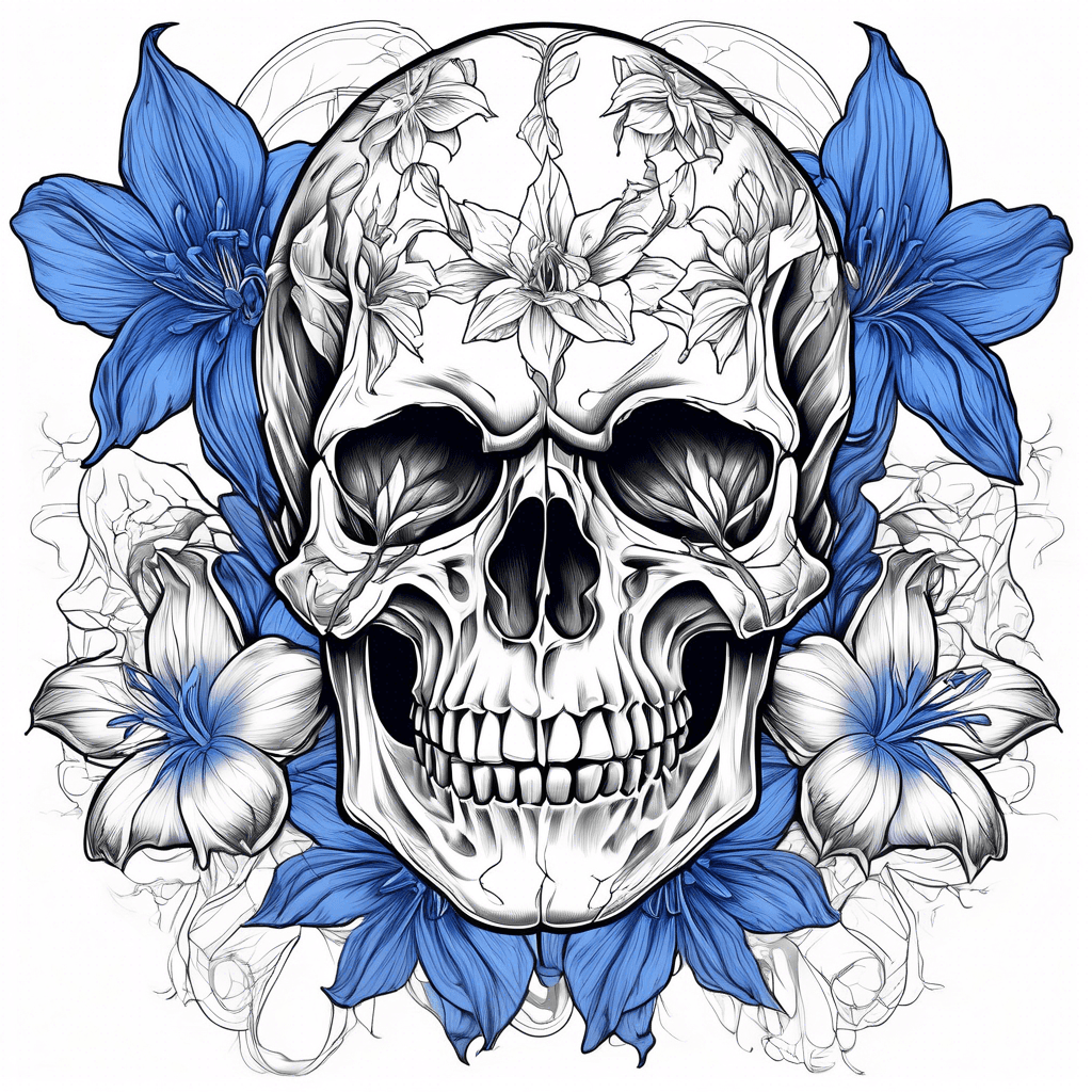 SKull with Blue colorado columbines