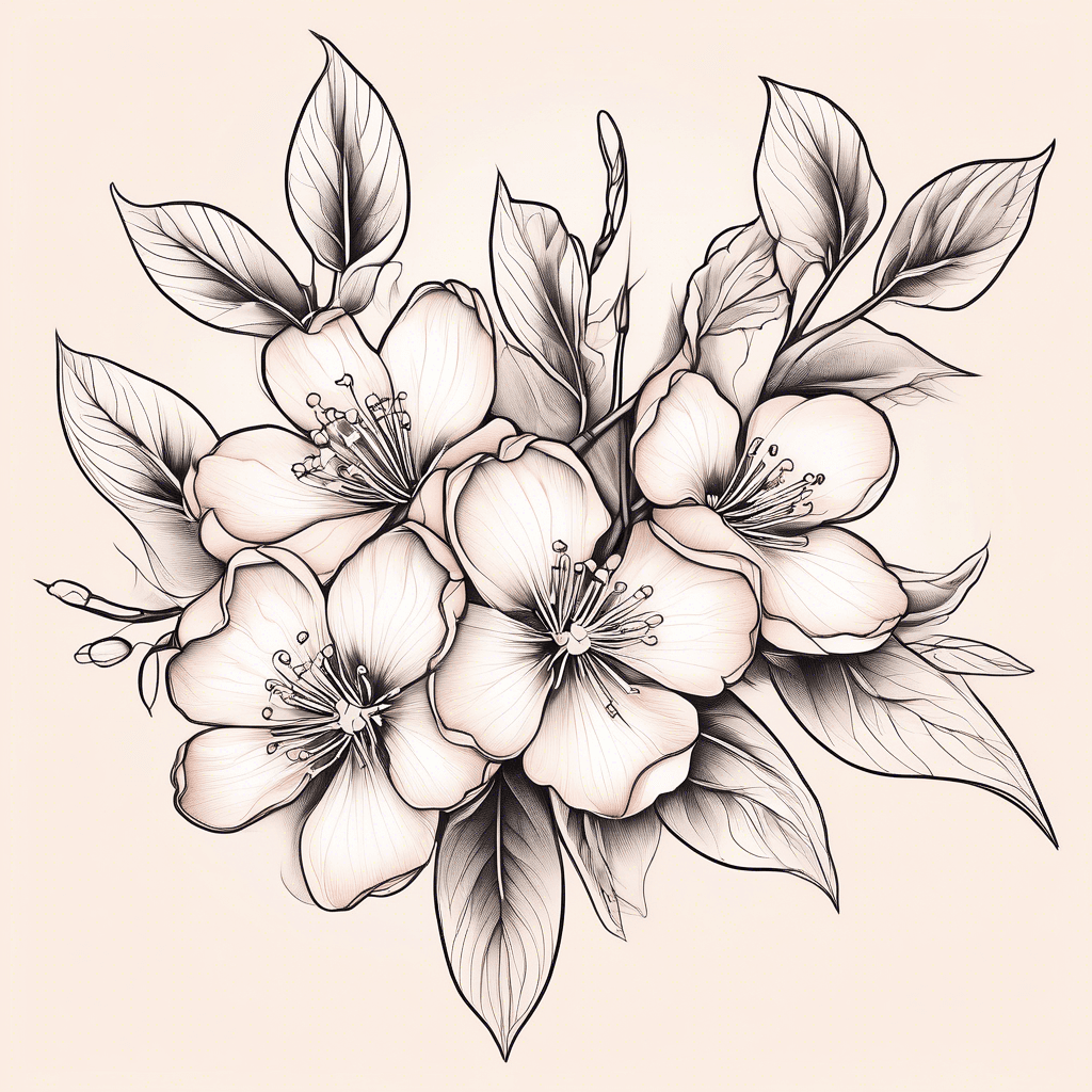 thin dainty fine line peach blossom flower