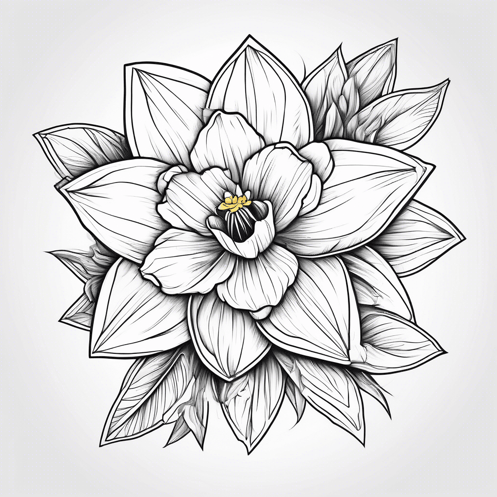 Delicate narcissus flower with leaves and geometric shapes