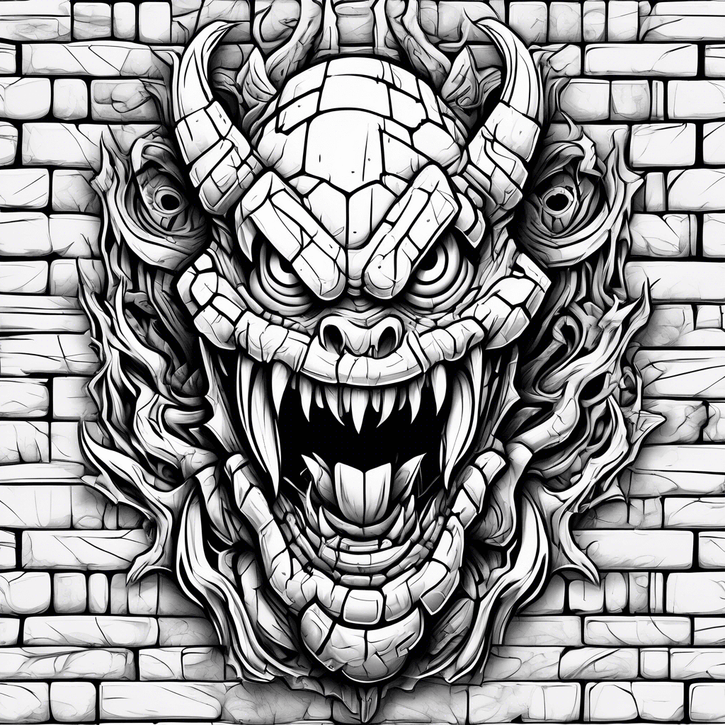 brick wall with a graffiti styled monster on top of it
