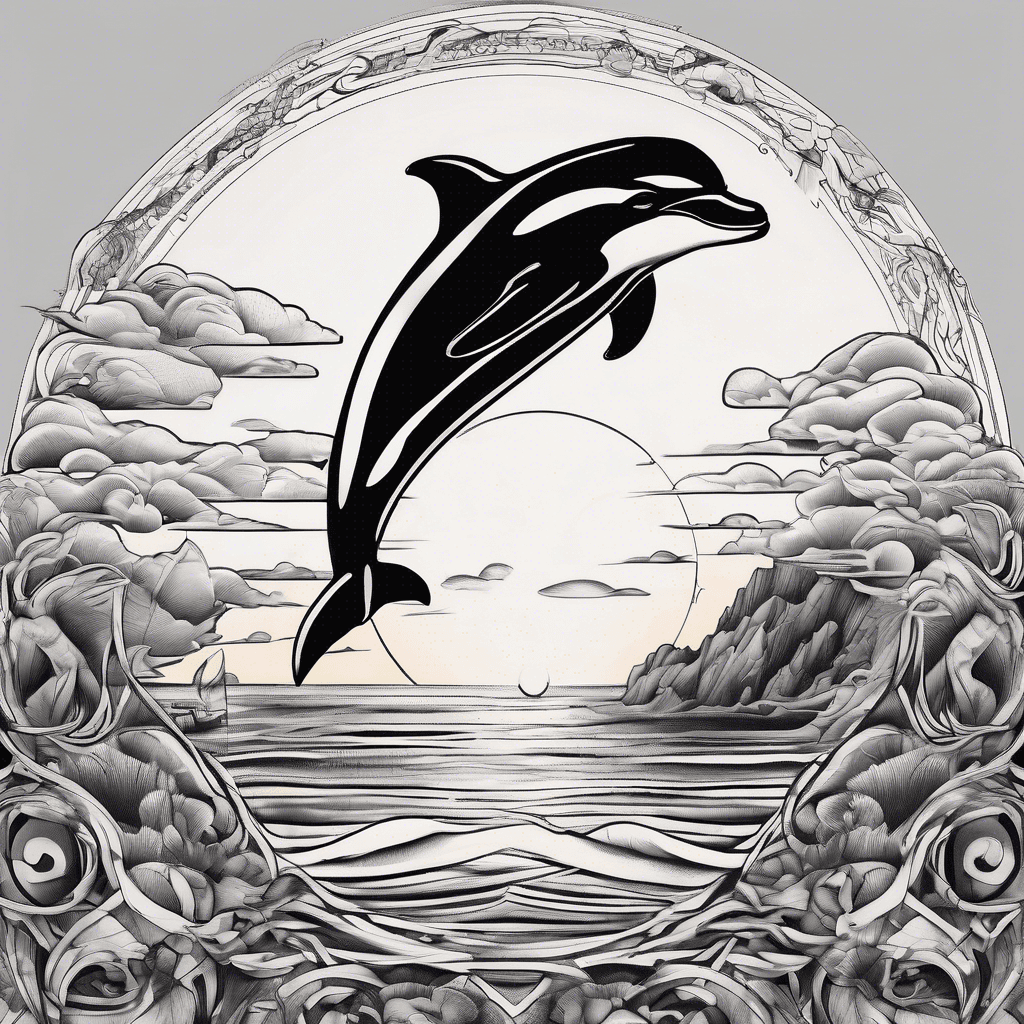 Sunset, beach/underwater with dolphin