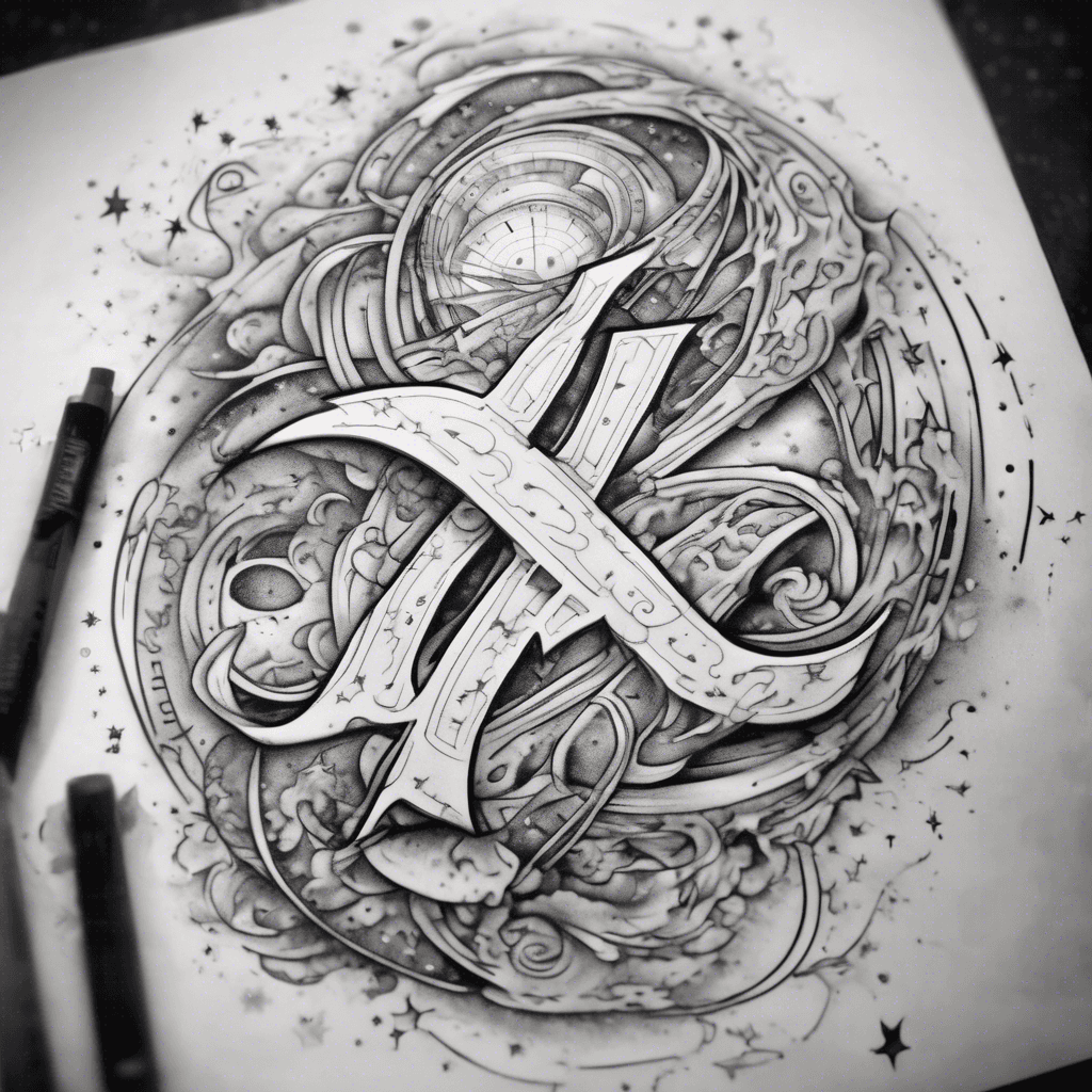 A stylized, cosmic-themed tattoo featuring the name 'Xbigs_G' in an elegant, flowing script, intertwined with stars and galaxies, symbolizing vastness and uniqueness