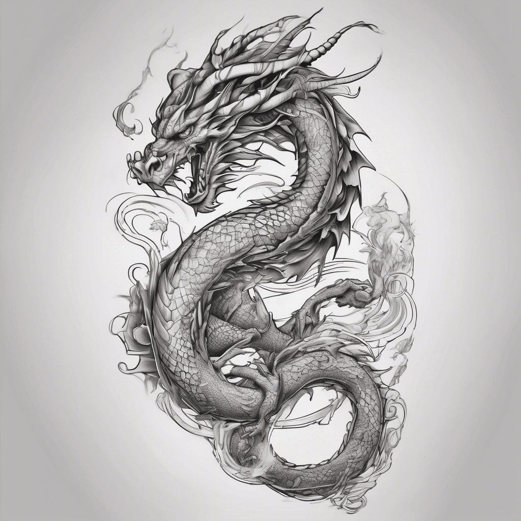 Full sleeve dragon tattoo with the four elements