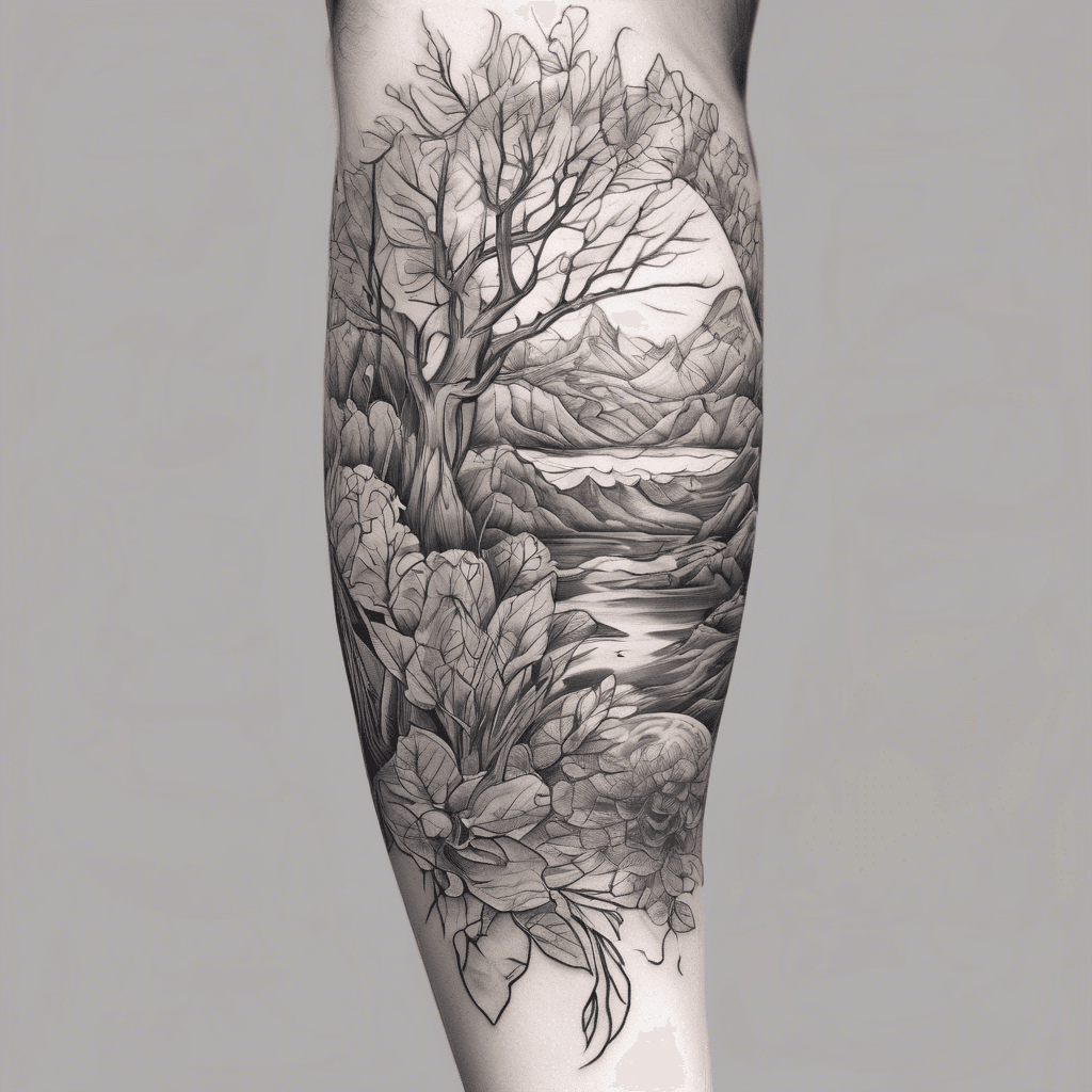 nature tattoo leg sleeve